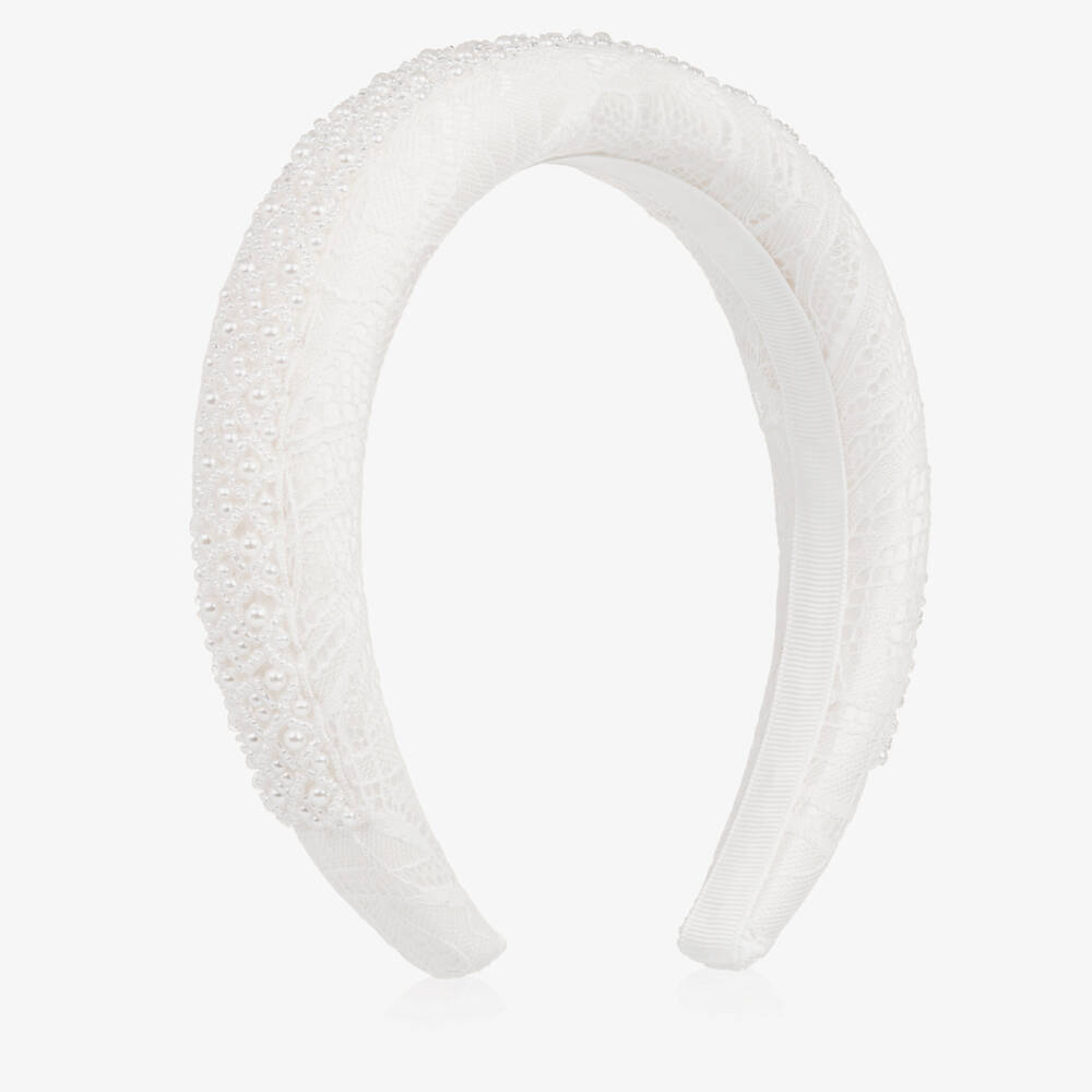 Self-Portrait-Girls White Lace & Pearl Hairband | Childrensalon Outlet