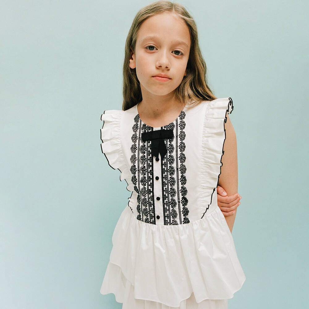Self-Portrait-Girls White Poplin Dress | Childrensalon Outlet