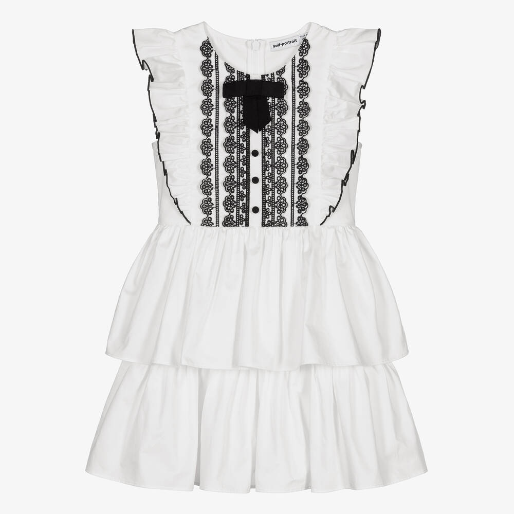 Self-Portrait - Girls White Poplin Dress | Childrensalon