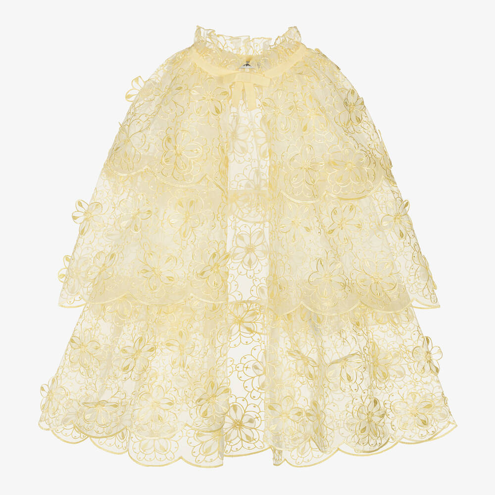 Self-Portrait - Girls Yellow 3D Organza Cape | Childrensalon