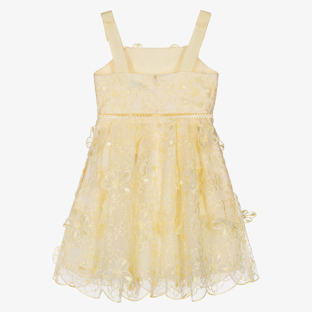 Self-Portrait-Girls Yellow 3D Organza Strappy Dress | Childrensalon Outlet