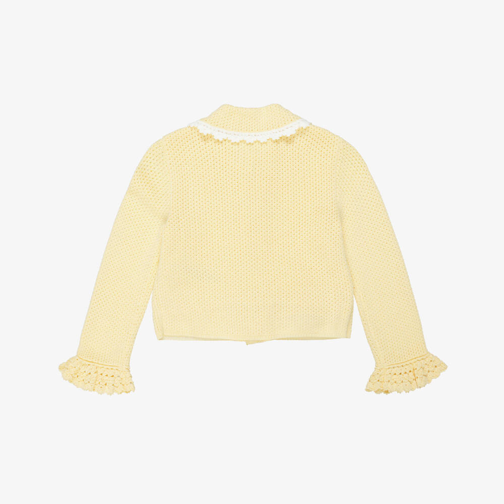 Self-Portrait-Girls Yellow Pointelle Knitted Cardigan with Seashell Buttons | Childrensalon Outlet