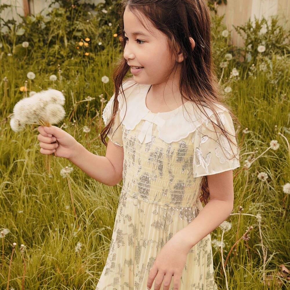 Self Portrait Girls Sleeveless Lace Dress in Yellow