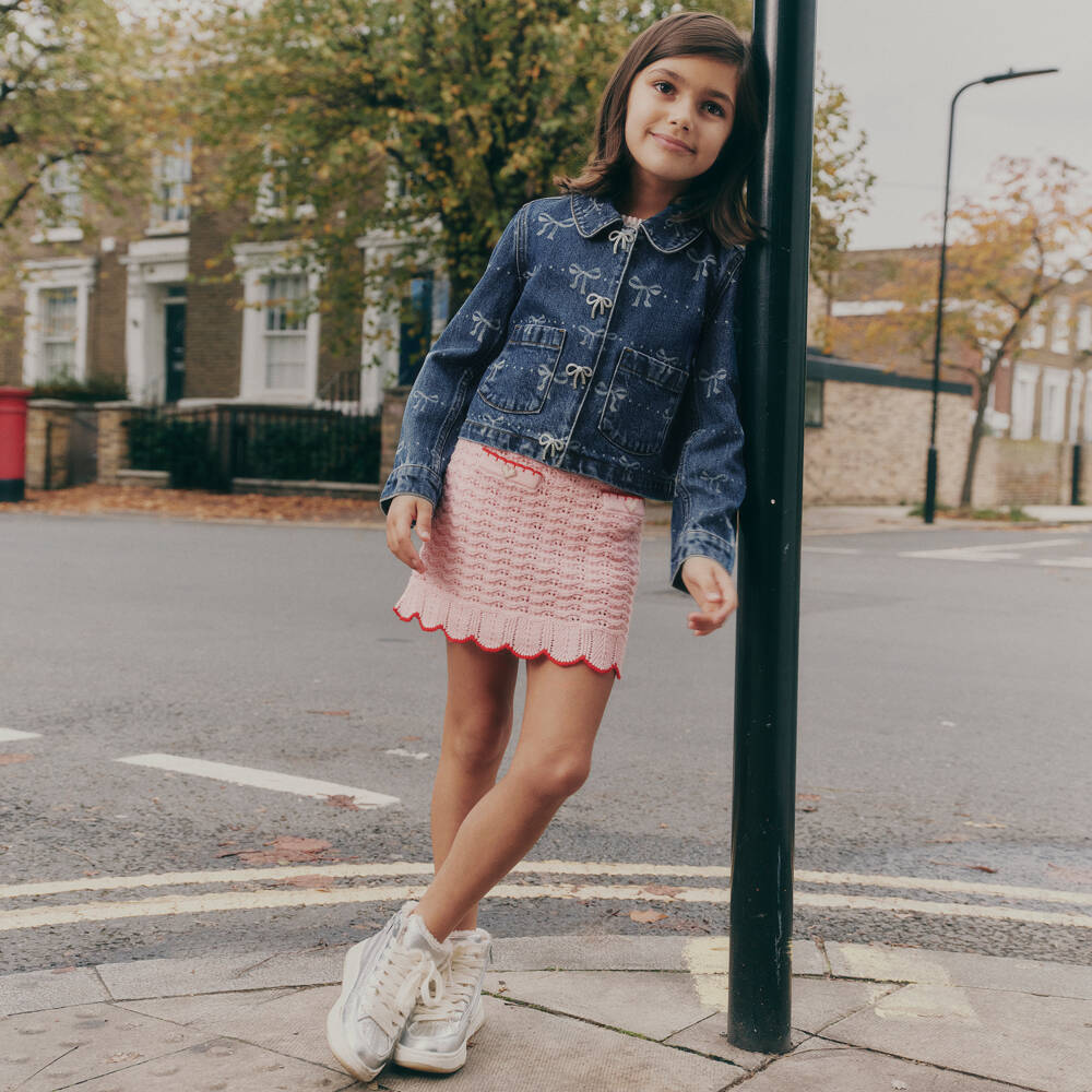 Self-Portrait-Little Ladies Denim Bow Delight Jacket | Childrensalon Outlet