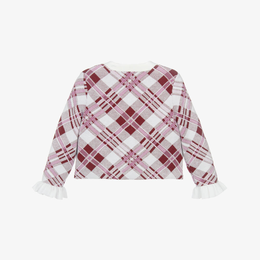 Self-Portrait-White & Burgundy Red Check Knitted Cardigan | Childrensalon Outlet