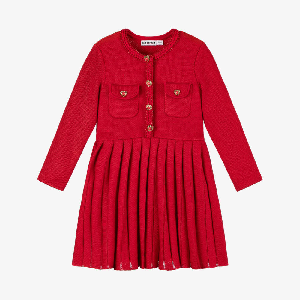 Self-Portrait-فستان أحمر محبوك للفتاة الأنيقة | Childrensalon Outlet