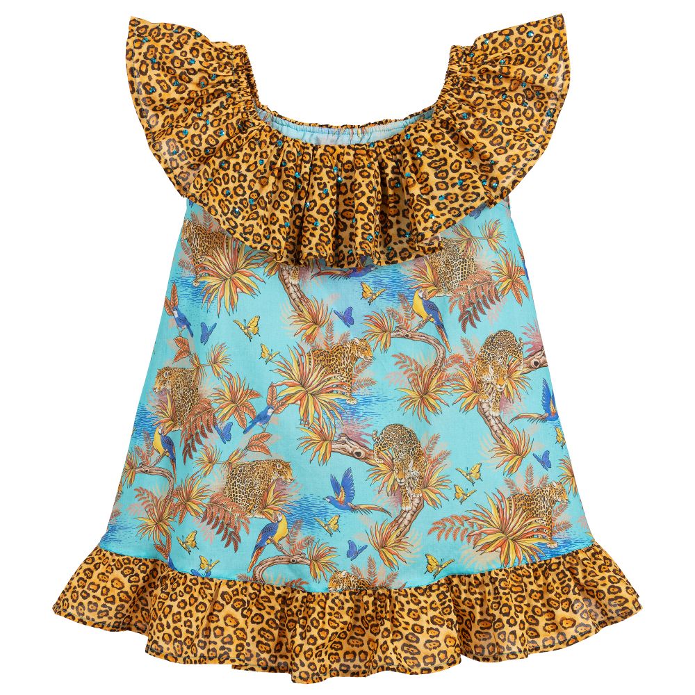 Selini Action - Blue Leopard Print Dress | Childrensalon