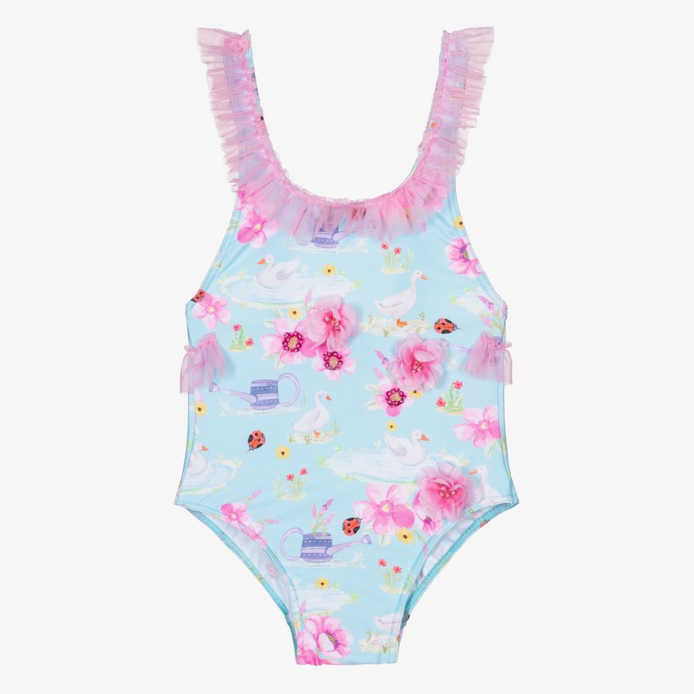 Selini Action - Blue & Pink Swan Swimsuit | Childrensalon