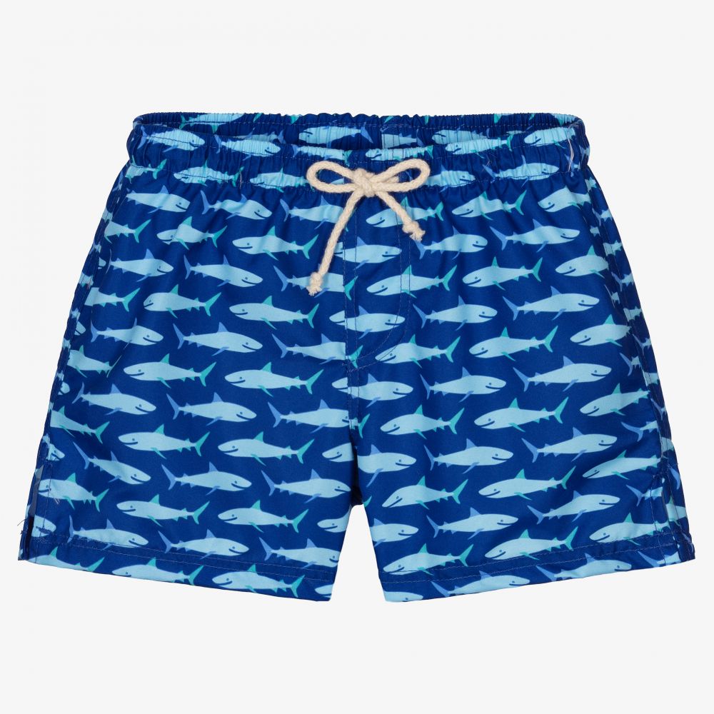 Selini Action - Blaue Badeshorts mit Hai-Print | Childrensalon