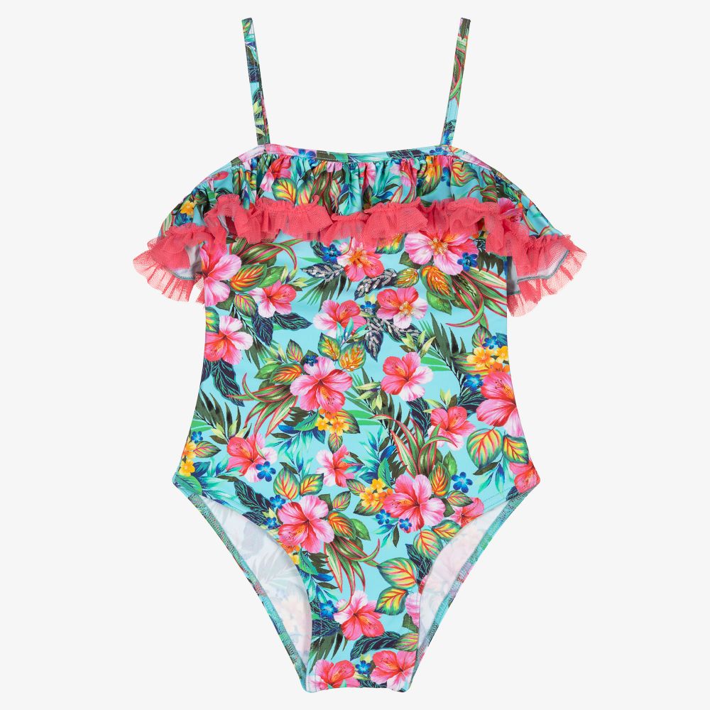 Selini Action - Blue Tropical Floral Swimsuit  | Childrensalon