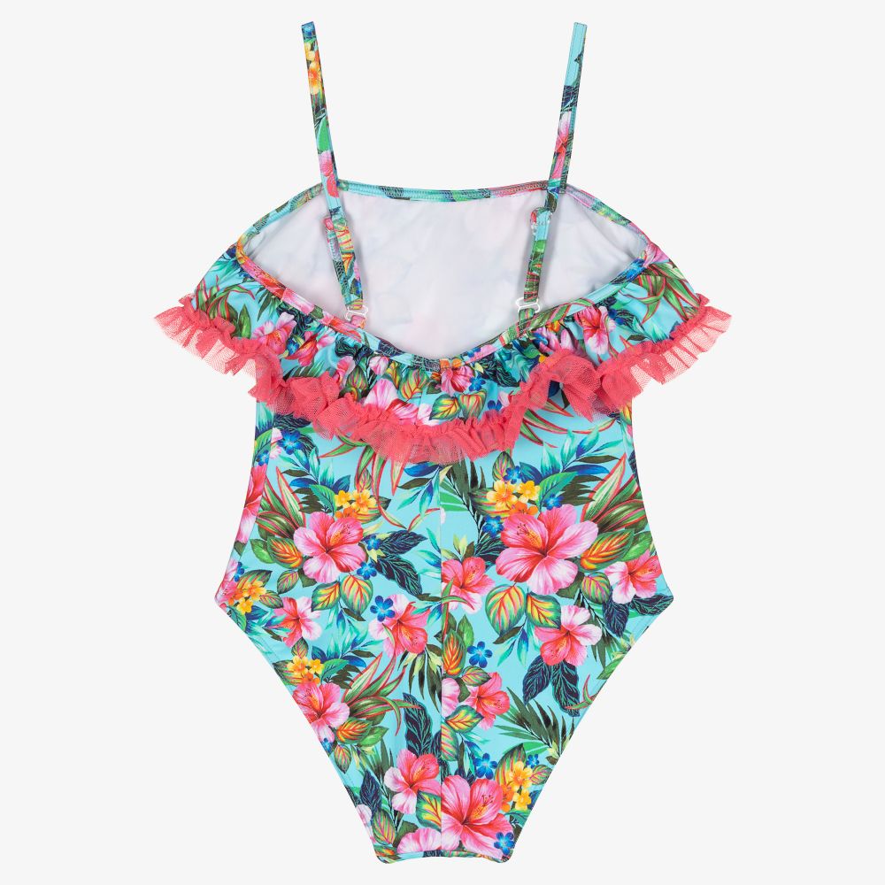 Selini Action-مايّو لون أزرق تركواز بطبعة ورود للبنات | Childrensalon Outlet