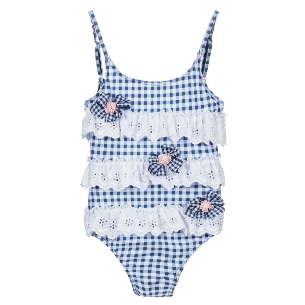 Selini Action - Blue & White Checked Swimsuit  | Childrensalon