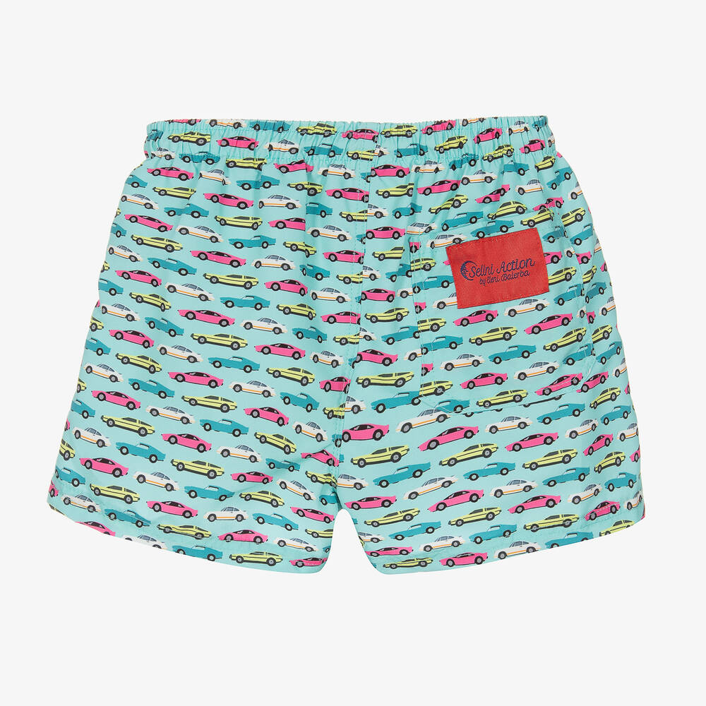 Selini Action-Голубые плавки-шорты с машинками | Childrensalon Outlet
