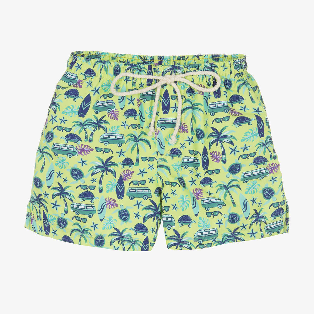 Selini Action - Boys Green Beach Print Swim Shorts | Childrensalon