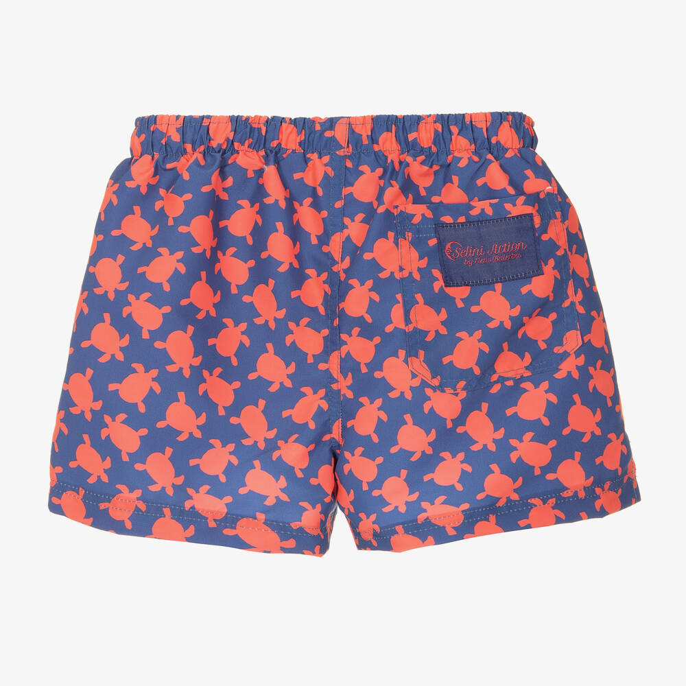 Selini Action-Boys Navy Blue Turtle-Print Swim Shorts | Childrensalon Outlet
