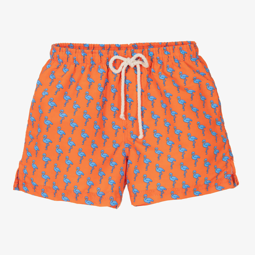 Selini Action-Boys Orange Flamingo-Print Swim Shorts | Childrensalon Outlet