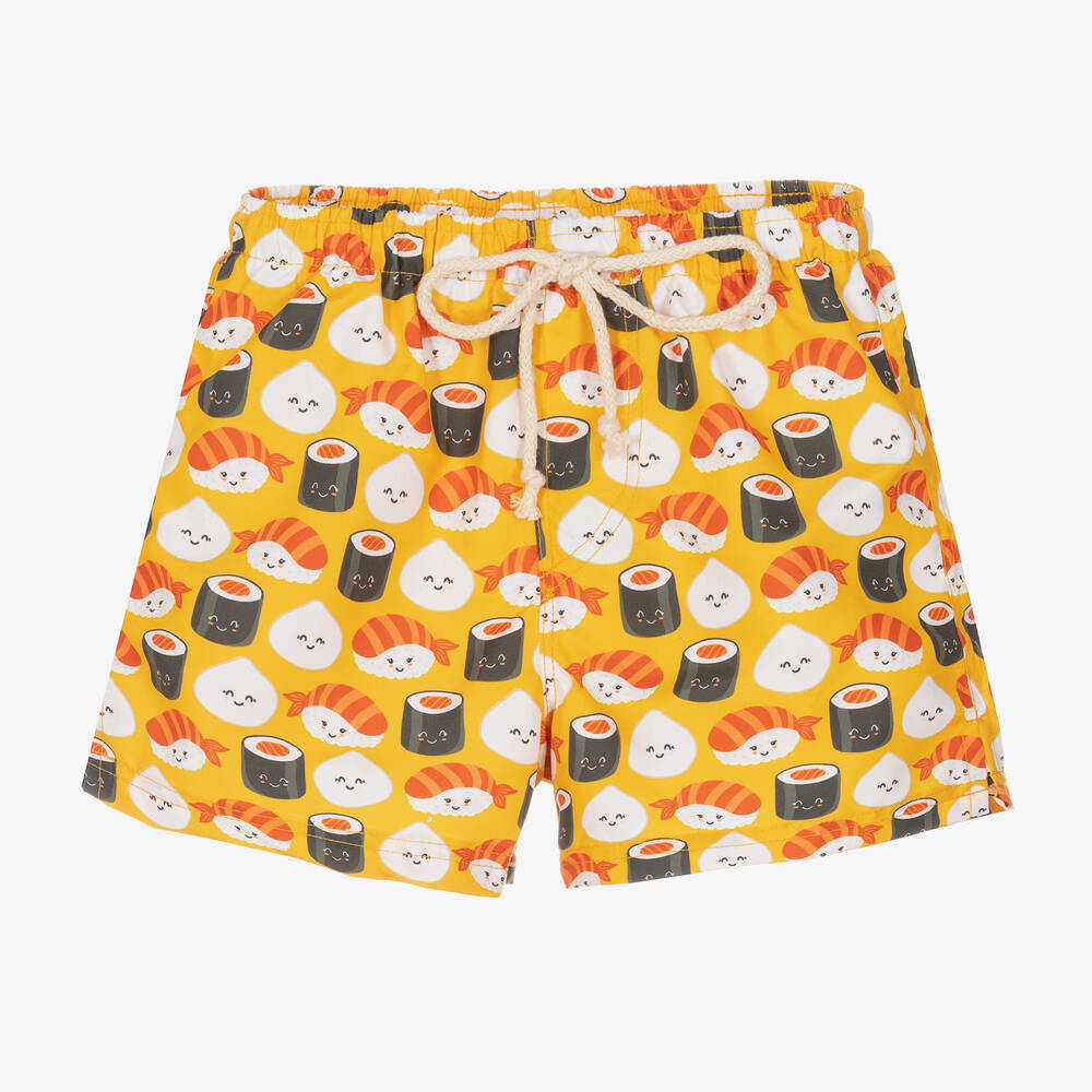 Selini Action - Boys Orange Sushi Print Swim Shorts | Childrensalon