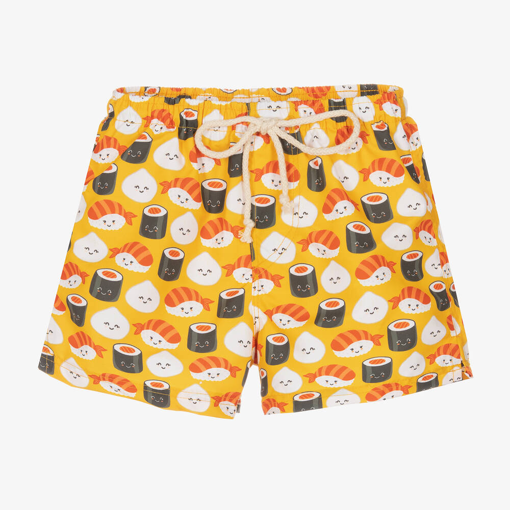 Selini Action - Orange Badeshorts mit Sushi-Print | Childrensalon