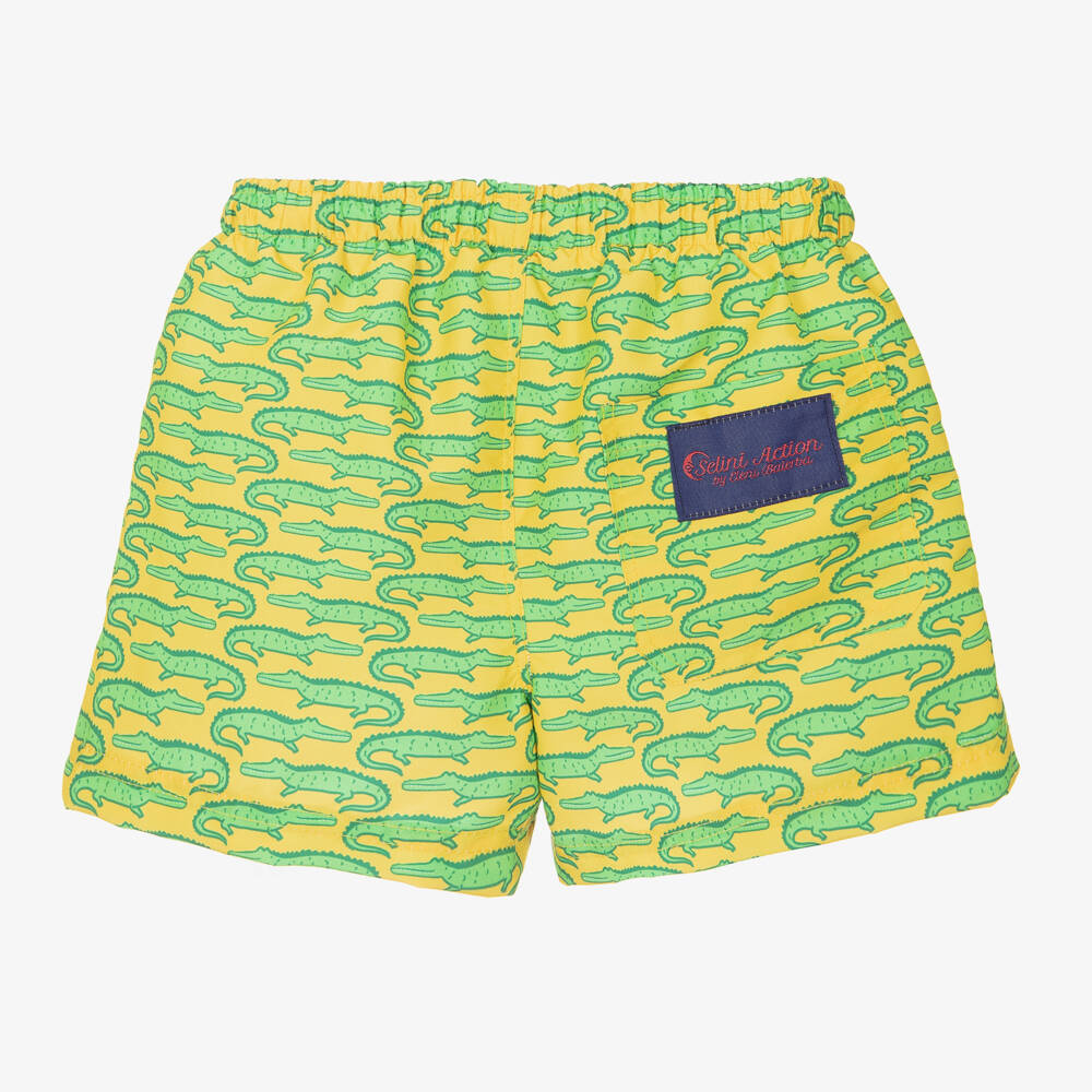 Selini Action-Boys Yellow Crocodile-Print Swim Shorts | Childrensalon Outlet