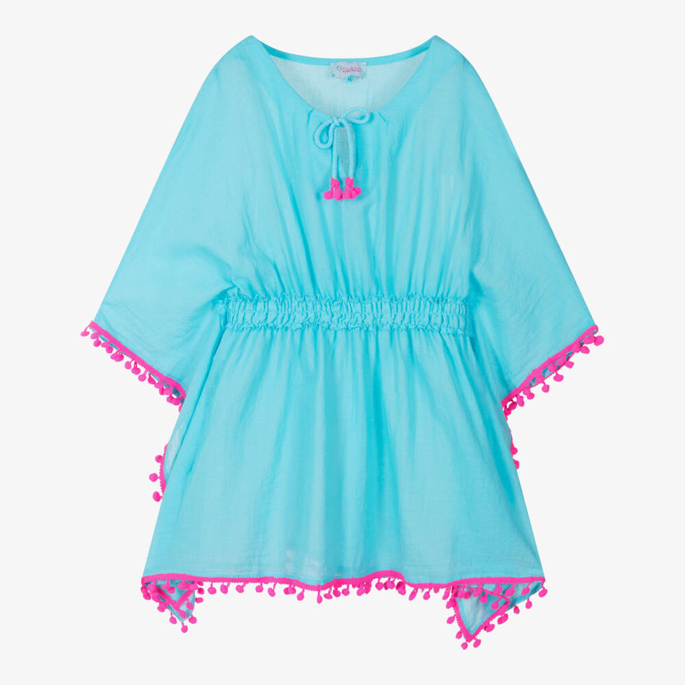Selini Action-Girls Aqua Cotton Pom-Pom Cover-Up | Childrensalon Outlet