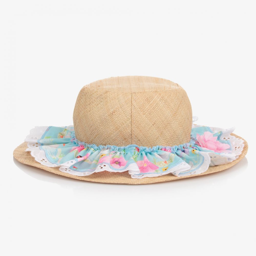 Selini Action-قبعة قش لون بيج وأزرق للبنات | Childrensalon Outlet