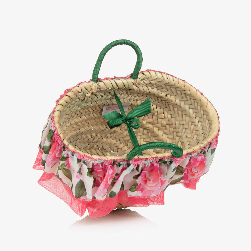 Selini Action-Girls Beige Floral Straw Handbag (20cm) | Childrensalon Outlet