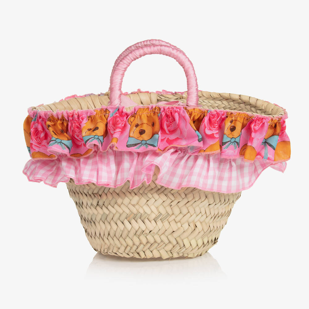 Selini Action - Girls Beige Straw Basket Bag (22cm) | Childrensalon