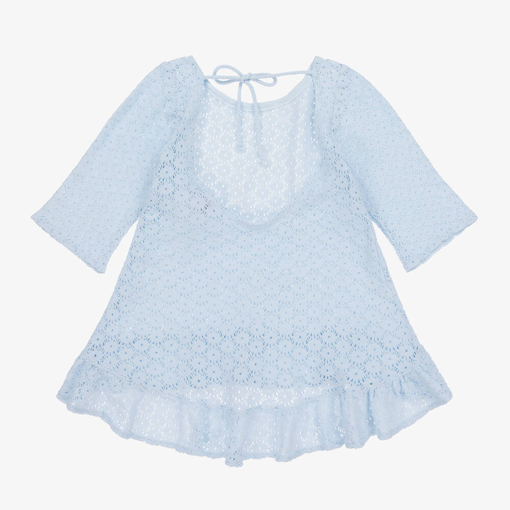 Selini Action-Girls Blue Cotton Crochet Beach Dress | Childrensalon Outlet