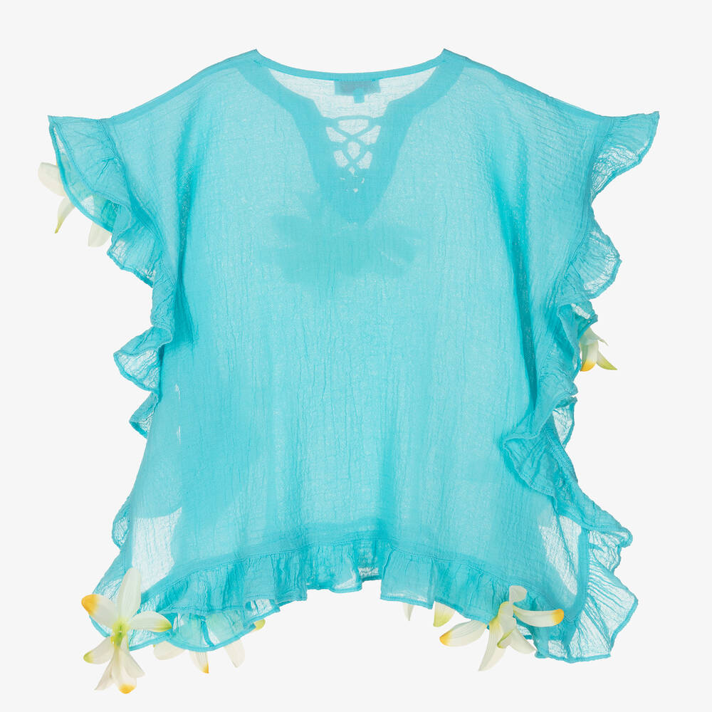 Selini Action-Girls Blue Cotton Flower Kaftan | Childrensalon Outlet