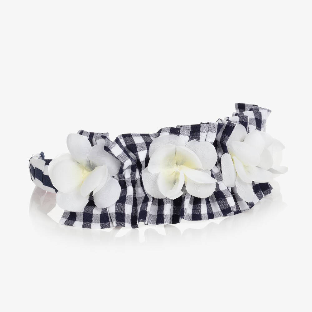 Selini Action-Girls Blue Gingham & Floral Hairband | Childrensalon Outlet