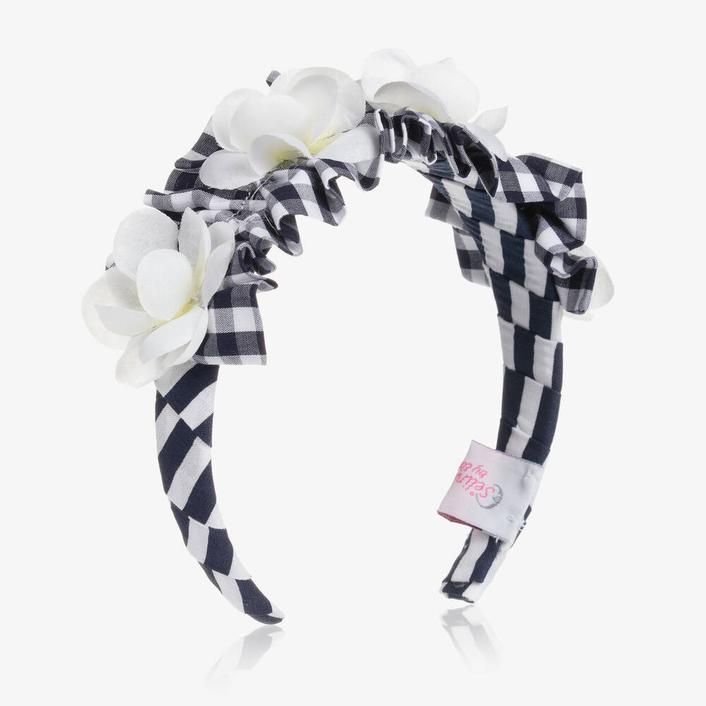 Selini Action - Girls Blue Gingham & Floral Hairband | Childrensalon