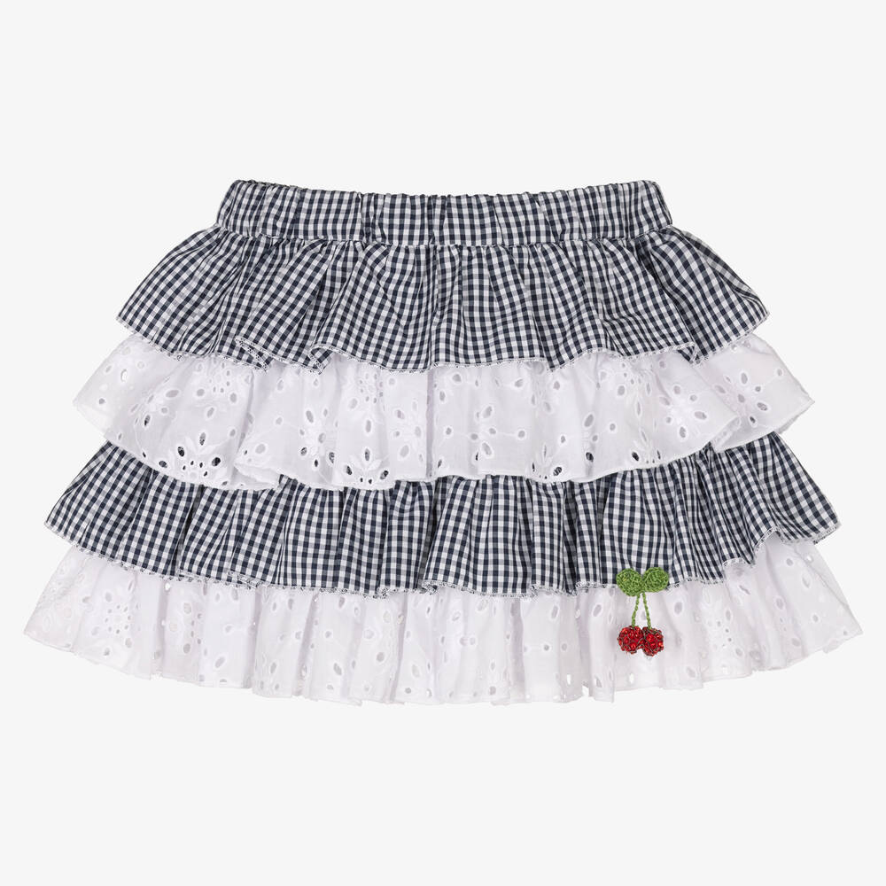 Selini Action - Girls Blue Gingham & White Tiered Skirt | Childrensalon