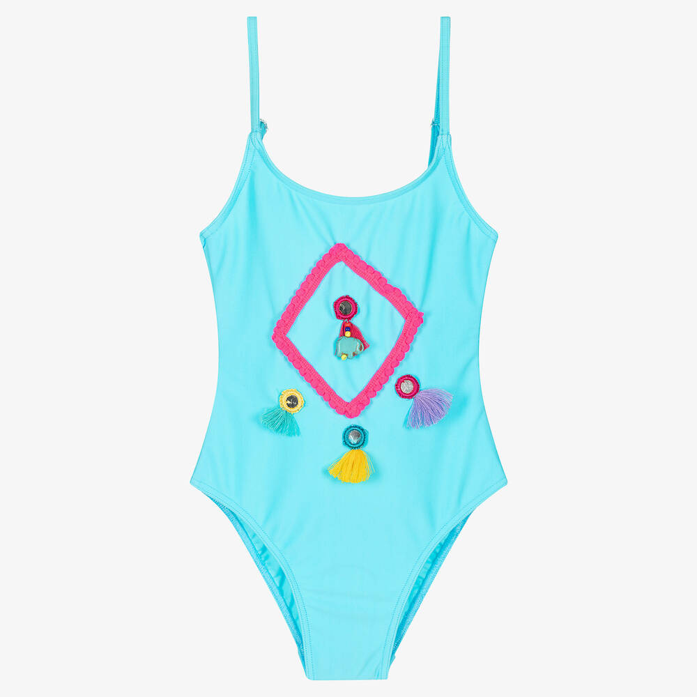 Selini Action - Girls Blue Mirror Swimsuit | Childrensalon