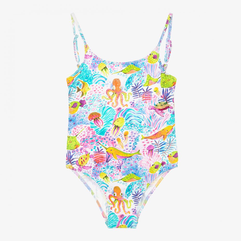 Selini Action - Girls Blue Octopus Swimsuit | Childrensalon