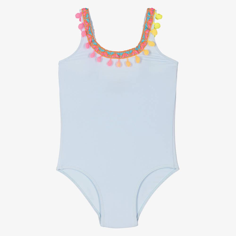 Girls Blue Pom Pom Swimsuit