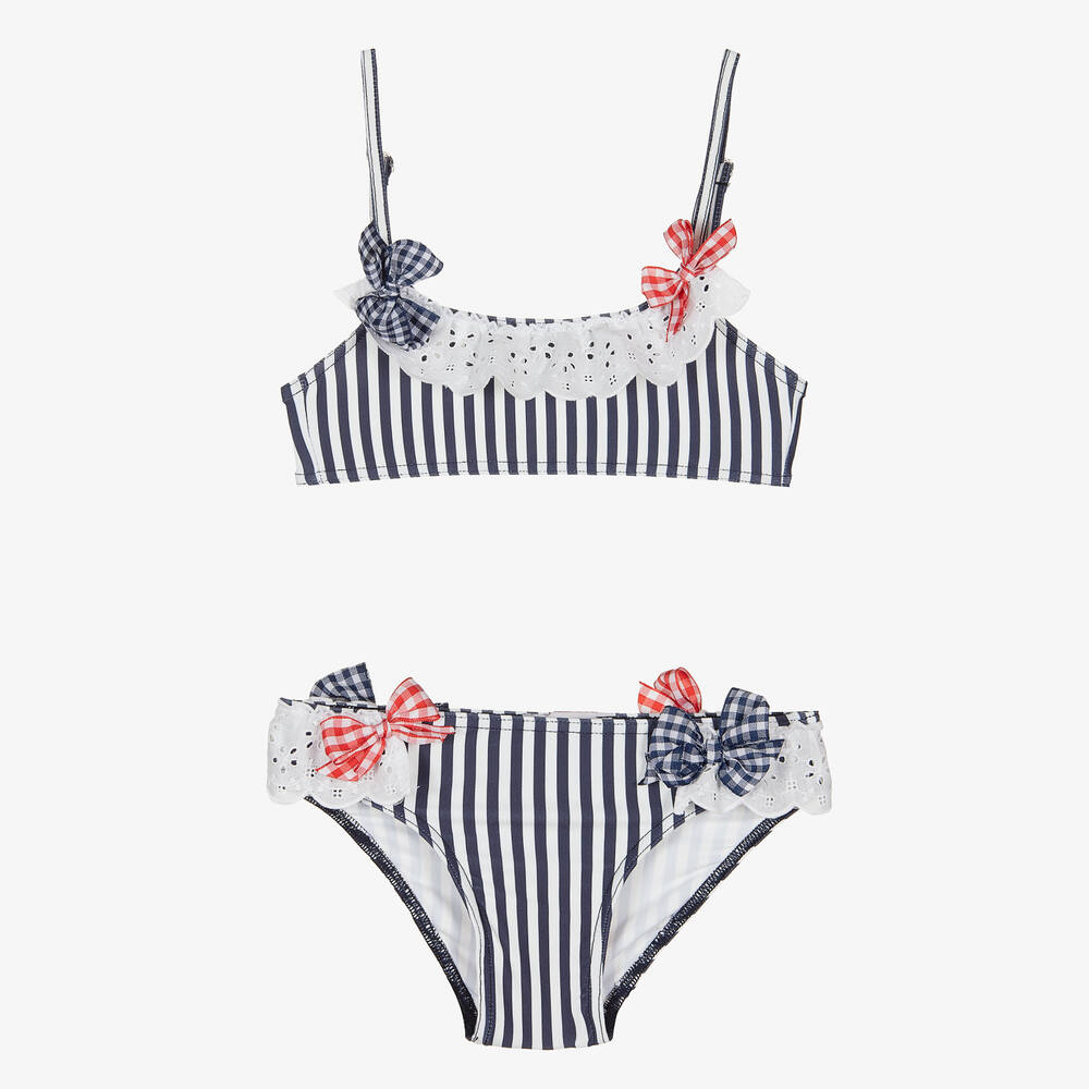 Selini Action - Girls Blue Striped Bikini | Childrensalon