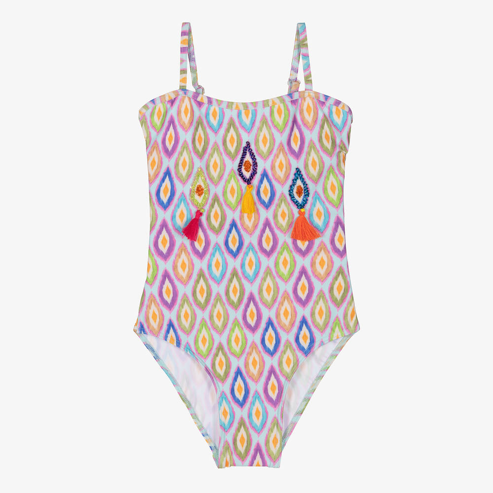 Selini Action - Girls Colourful Print, Bead & Tassel Swimsuit | Childrensalon