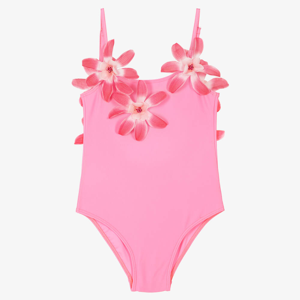 Selini Action - Girls Fuchsia Pink Flower Swimsuit