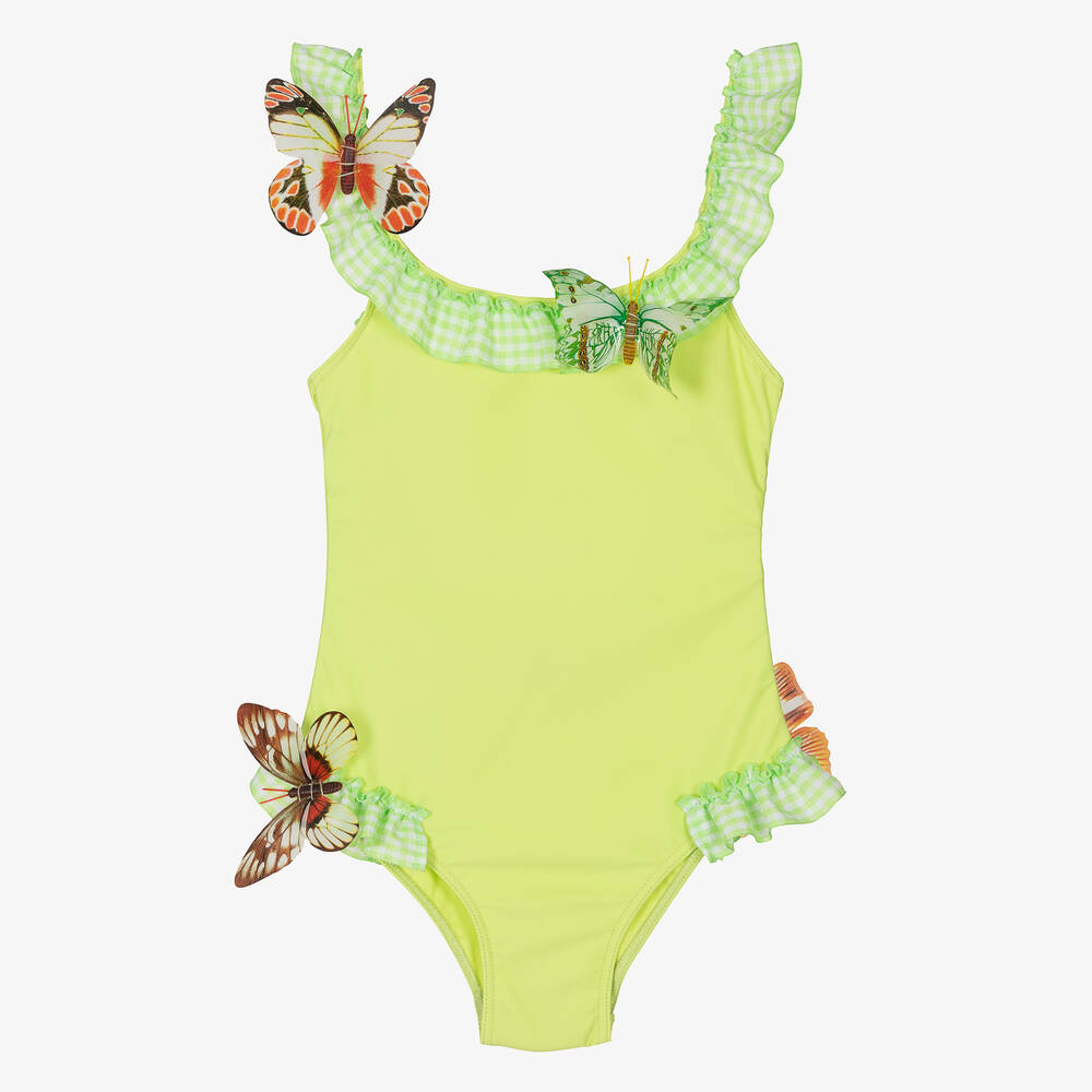 Selini Action - Girls Green Butterflies Swimsuit | Childrensalon