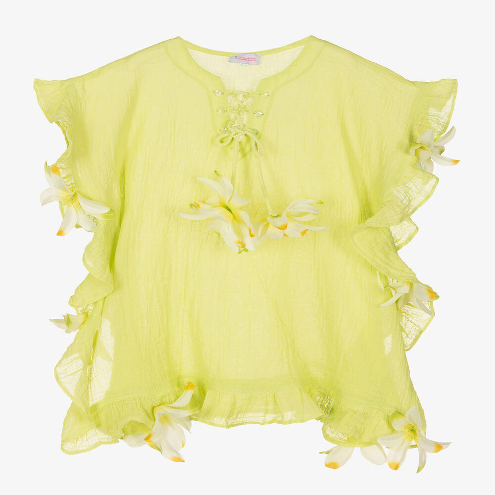 Selini Action - Grüner Baumwoll-Blumen-Kaftan (M) | Childrensalon