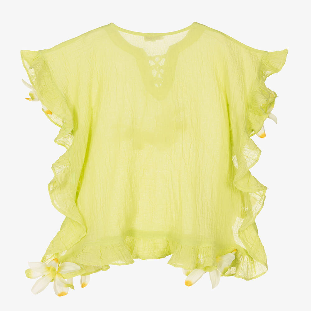 Selini Action-Girls Green Cotton Flower Kaftan | Childrensalon Outlet