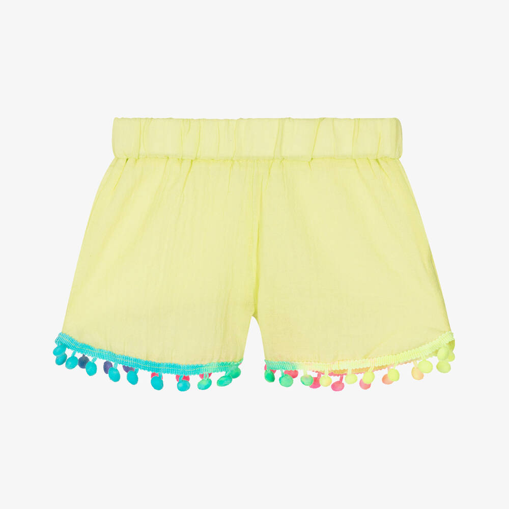 Selini Action - Girls Green Cotton Pom-Pom Shorts | Childrensalon