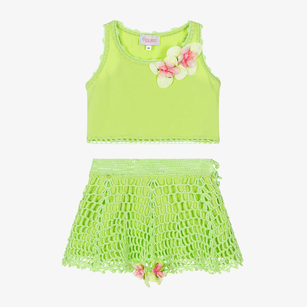 Selini Action-Girls Green Crochet Beach Skirt Set | Childrensalon Outlet