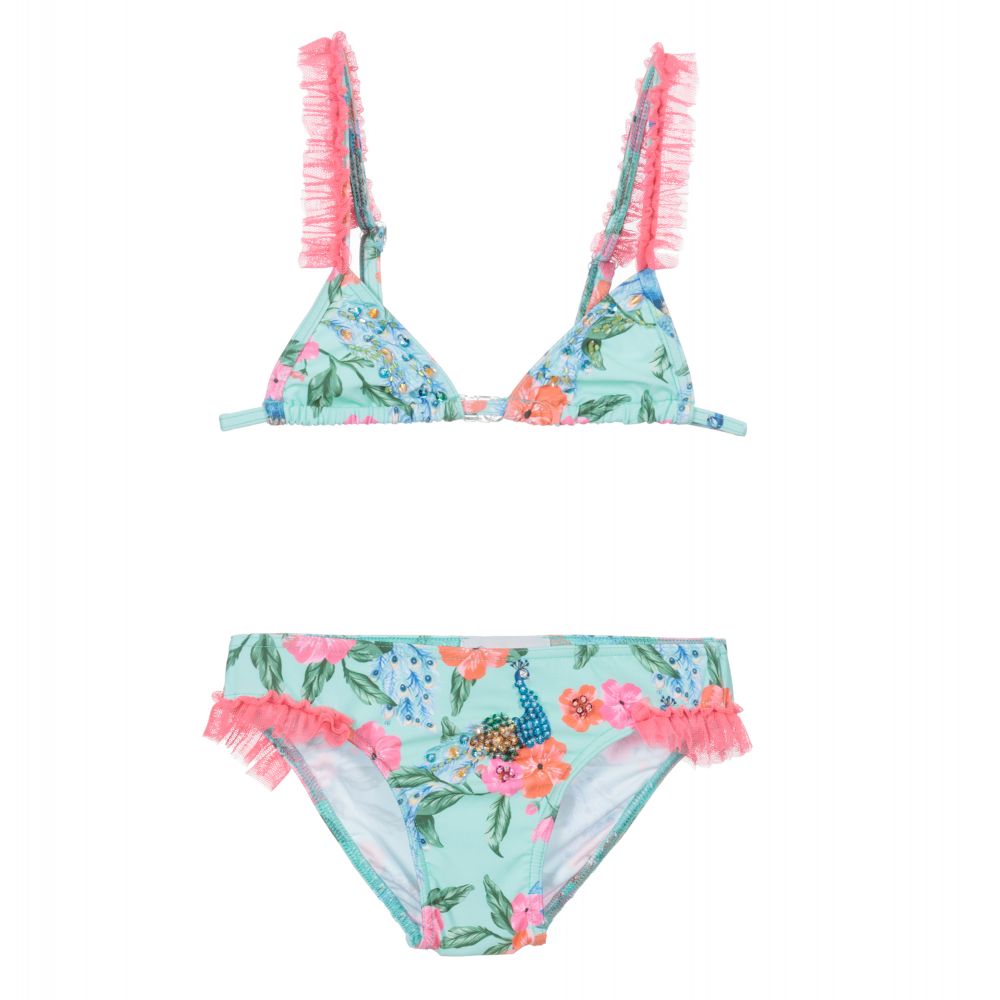 Selini Action - Girls Green Floral Bikini | Childrensalon