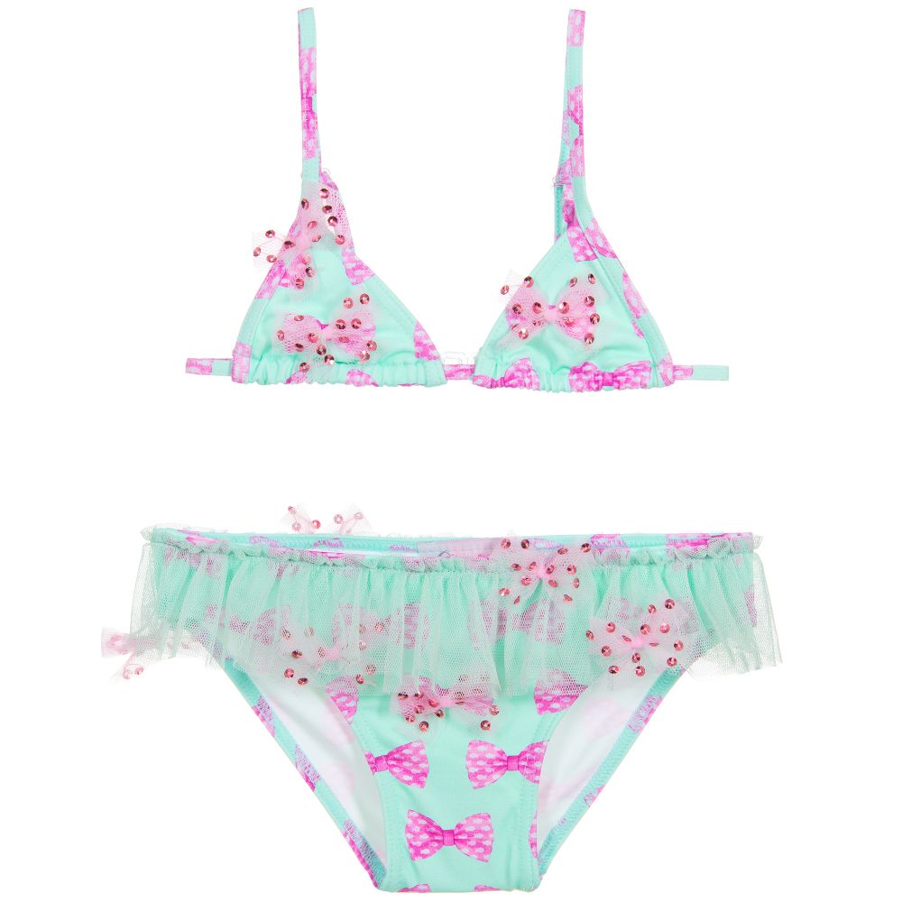 Selini Action - Girls Green & Pink Bikini | Childrensalon