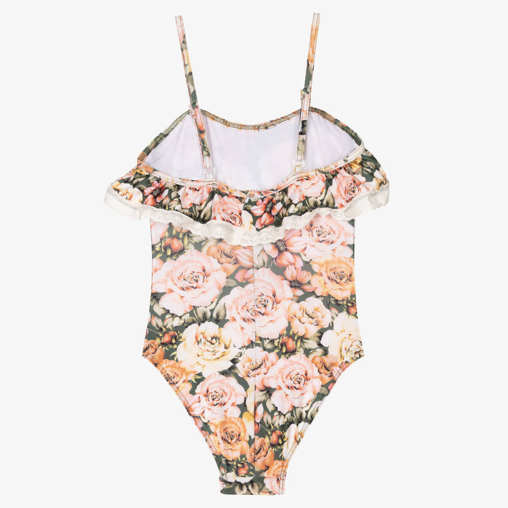 Selini Action-Girls Green & Pink Roses Swimsuit | Childrensalon Outlet
