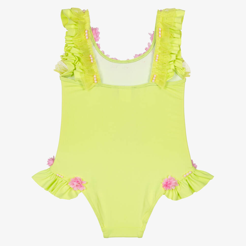 Selini Action-Girls Lime Green Swimsuit with Pink Flowers | Childrensalon Outlet