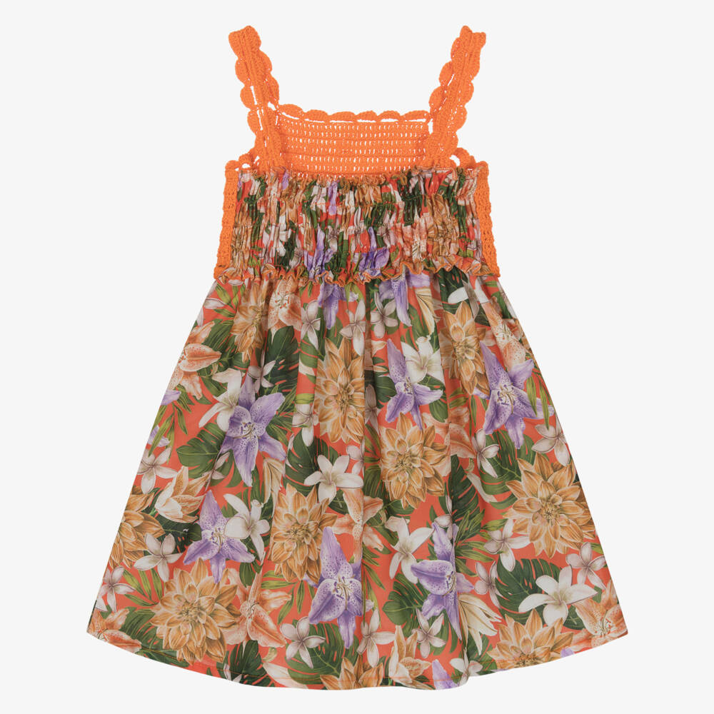 Selini Action-Girls Orange Crochet & Floral Print Dress | Childrensalon Outlet