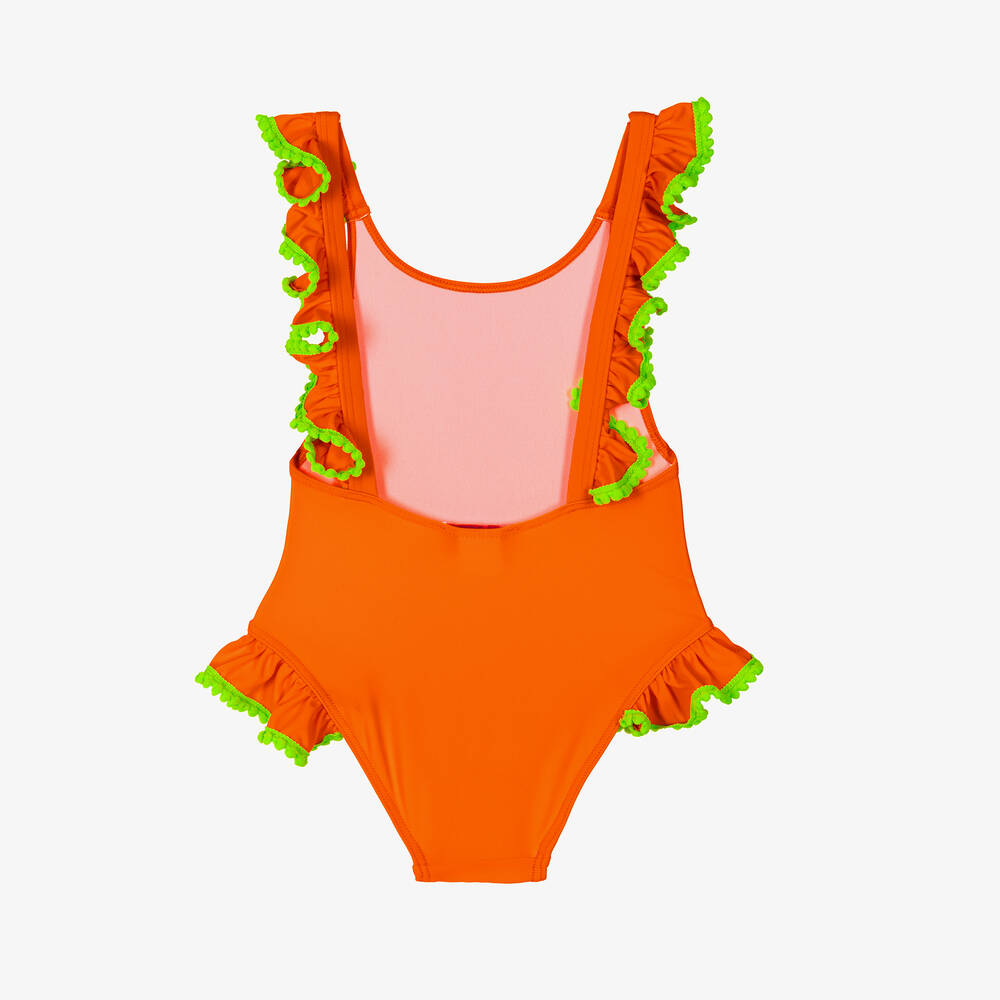 Selini Action-Girls Orange Ruffle & Green Pom-Pom Swimsuit | Childrensalon Outlet