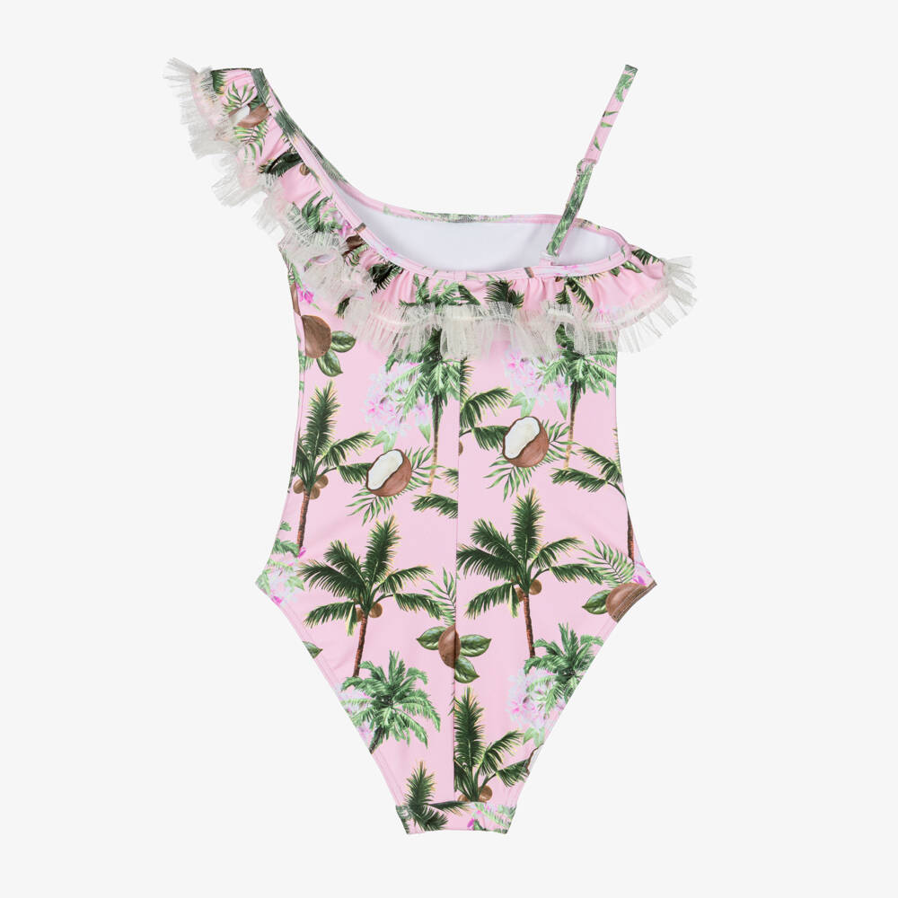 Selini Action-Girls Pale Pink Coconut Print Swimsuit with Ruffles | Childrensalon Outlet